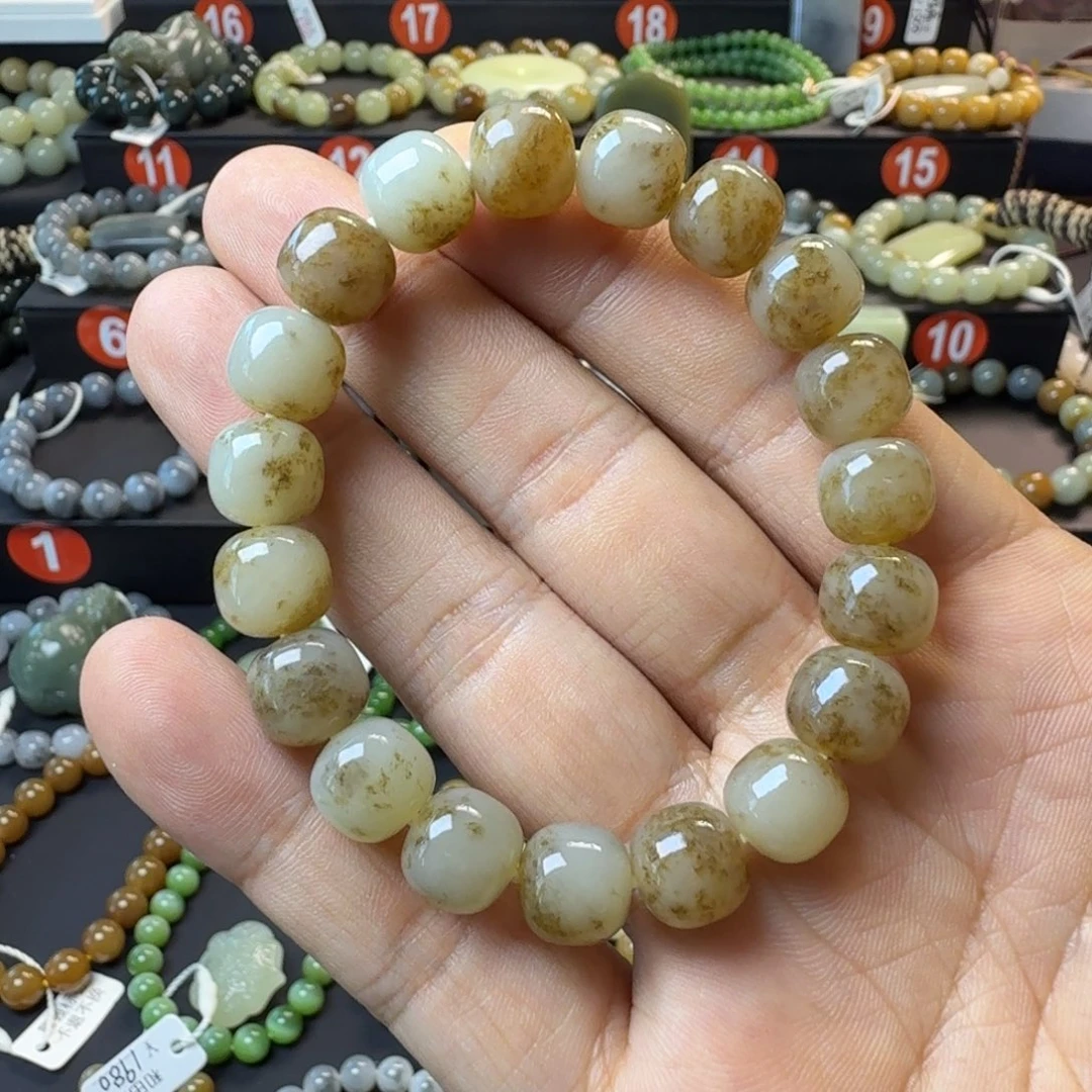 和田玉未镶嵌手链新疆且末青白草花糖卡10