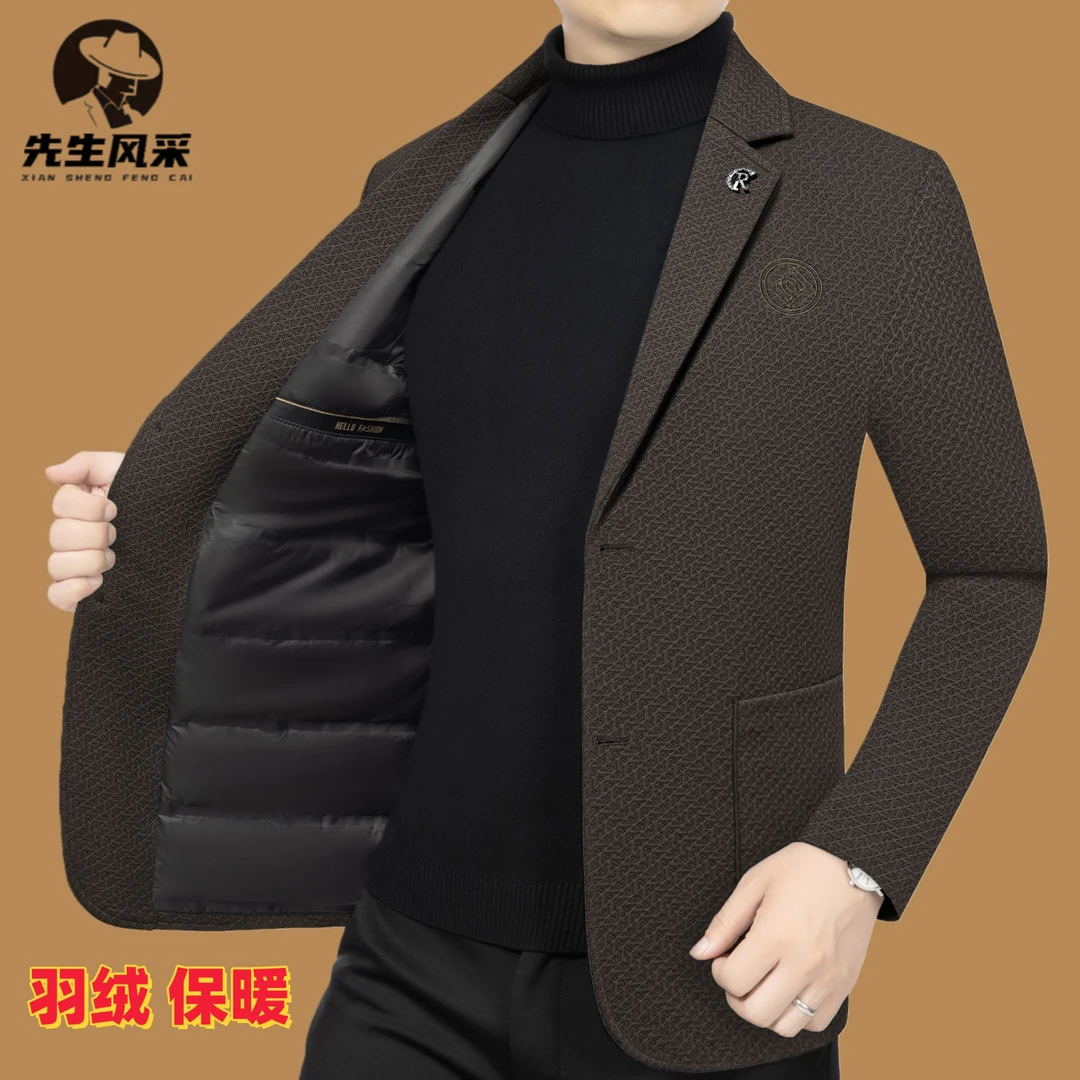 先生风采品牌高端轻奢男装冬季新款轻薄羽绒西服男士外套羽绒西装