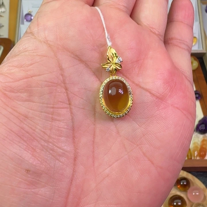 颈饰黄晶银S925镶嵌吊坠