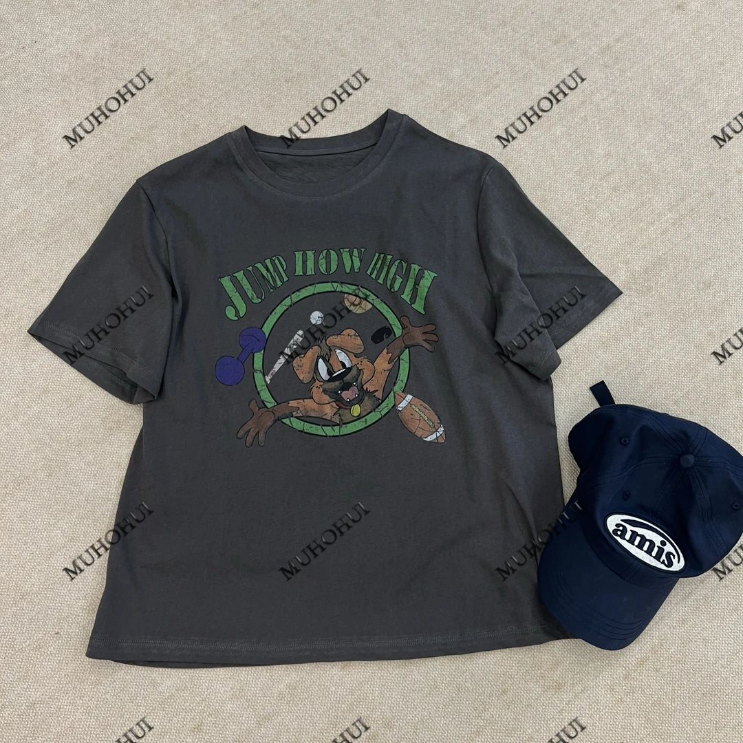 MUHOHUI【辣条狗】夏季潮流复古百搭宽松设计师半袖时尚印花Ｔ恤