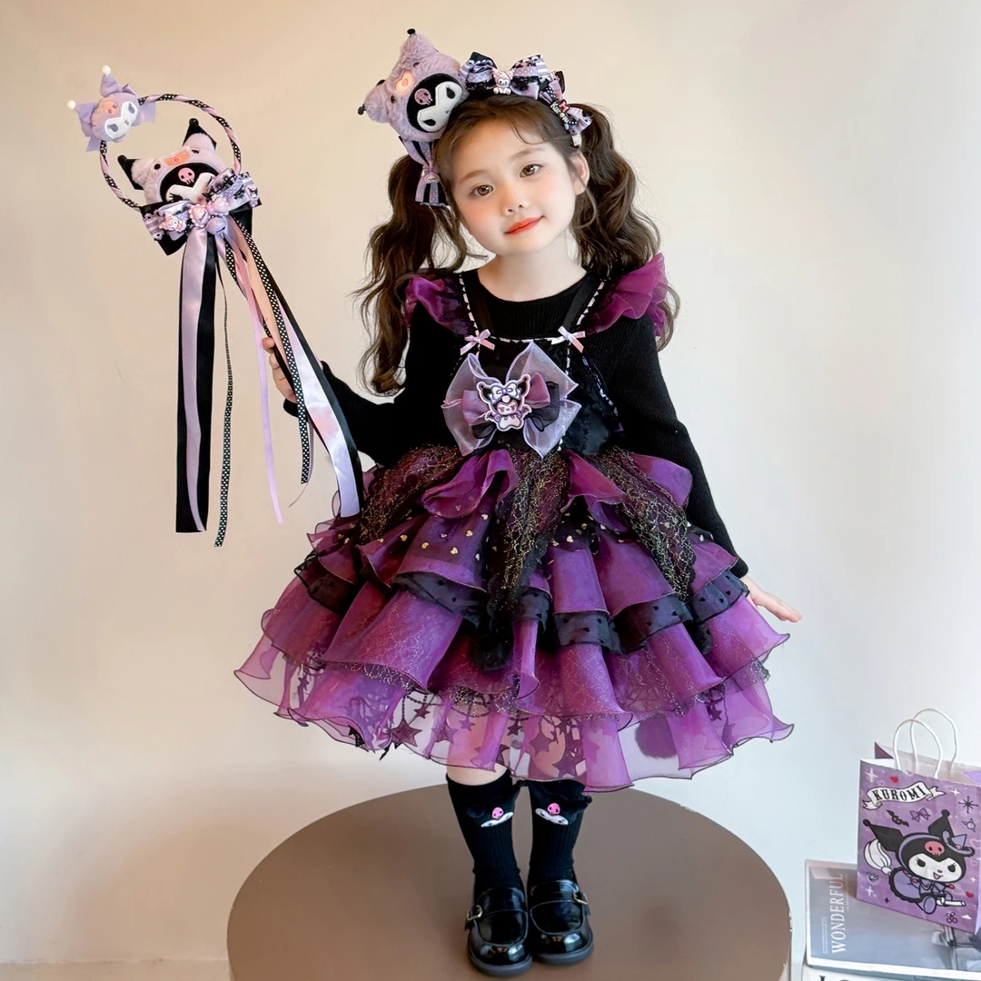 儿童公主裙女童秋装连衣裙2025新款卡通库洛米小童春秋洋气莲蓬裙