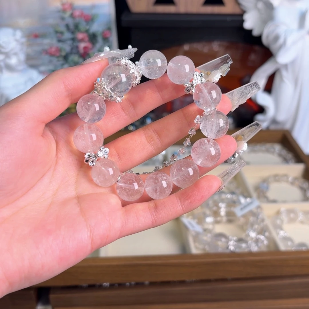水晶手串18K金镶嵌白阿塞