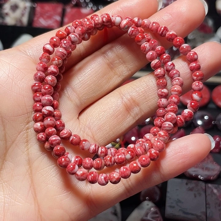 天然辰砂原石多圈手链4mm17.7克