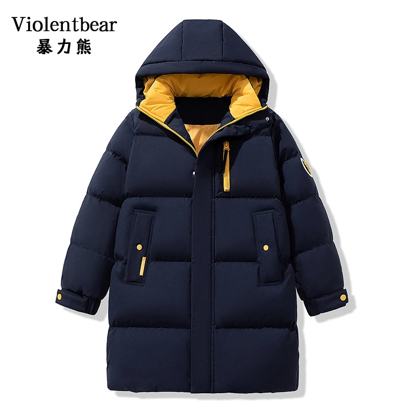 暴力熊冬季中长款棉衣男女加厚保暖连帽棉服外套情侣防寒棉袄潮流