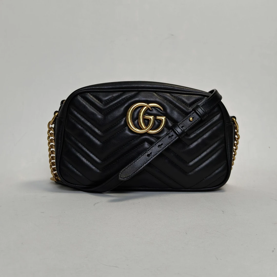 95新 GUCCI/古驰 【娇】 相机包 小号 24 黑色 皮革C 金扣 111654