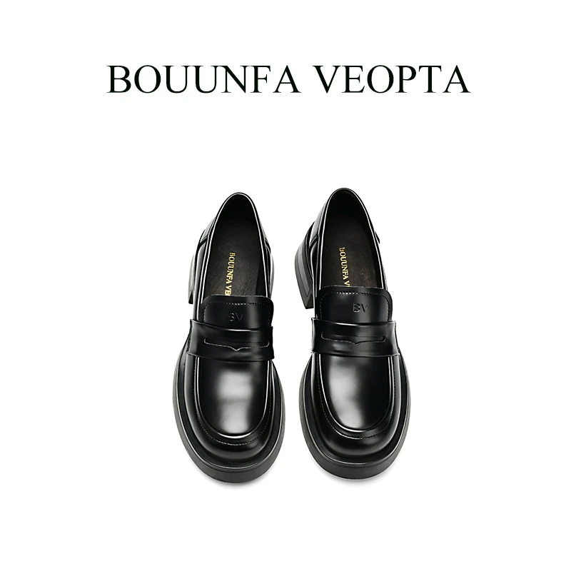 BOUUNFA VEOPTA秋季新款圆头乐福鞋厚底简约百搭真皮女鞋 D02