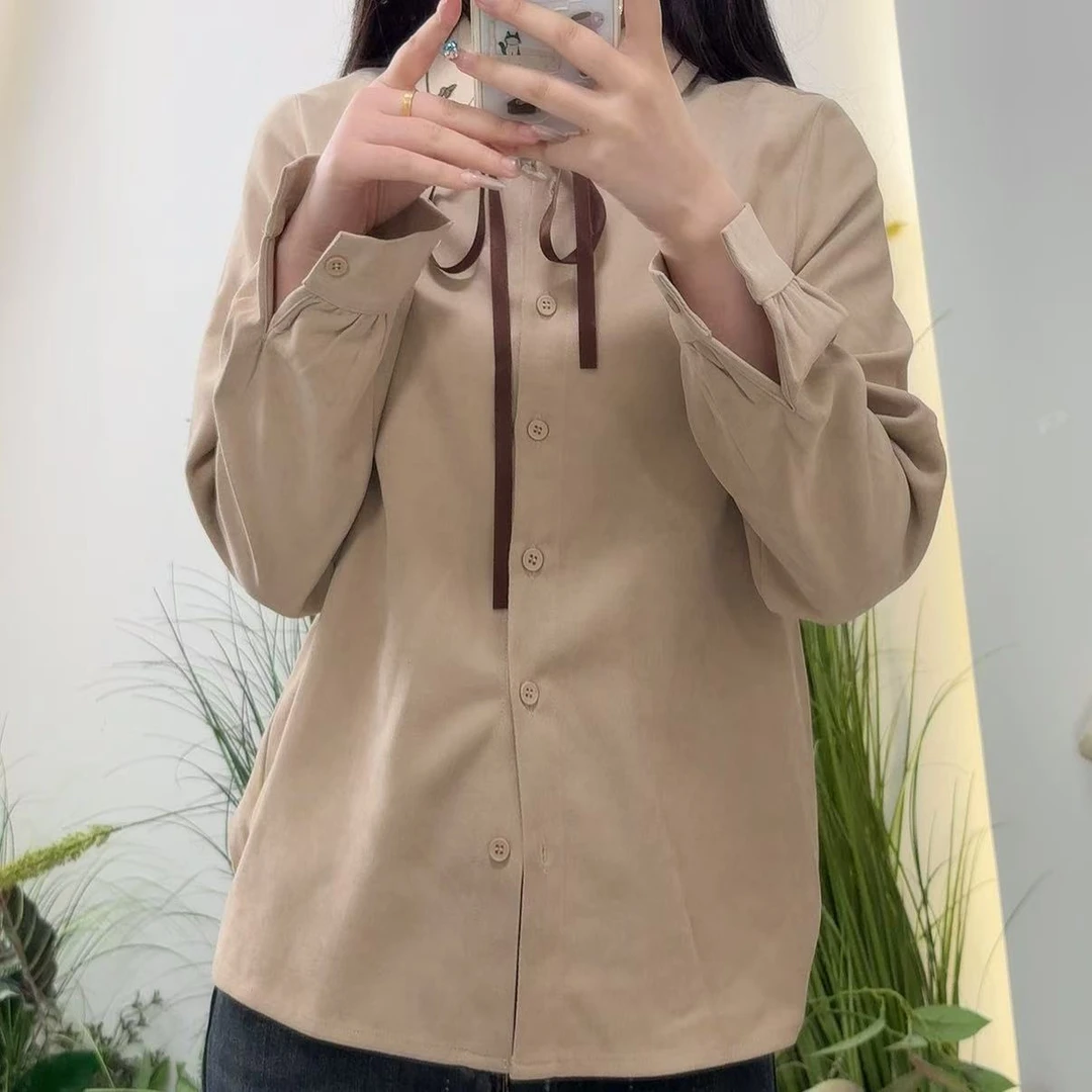 百搭休闲衬衫长袖春秋冬季简约磨毛拼接外套纯色小众MCCC43YX21