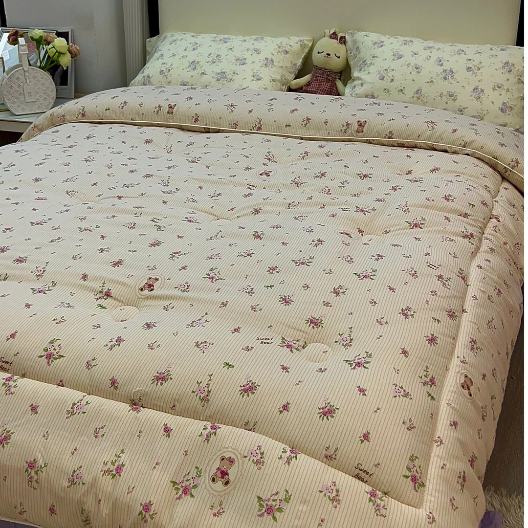 {小花熊}2025新款小碎花加厚冬被春秋被200*230机洗小清新绗缝被