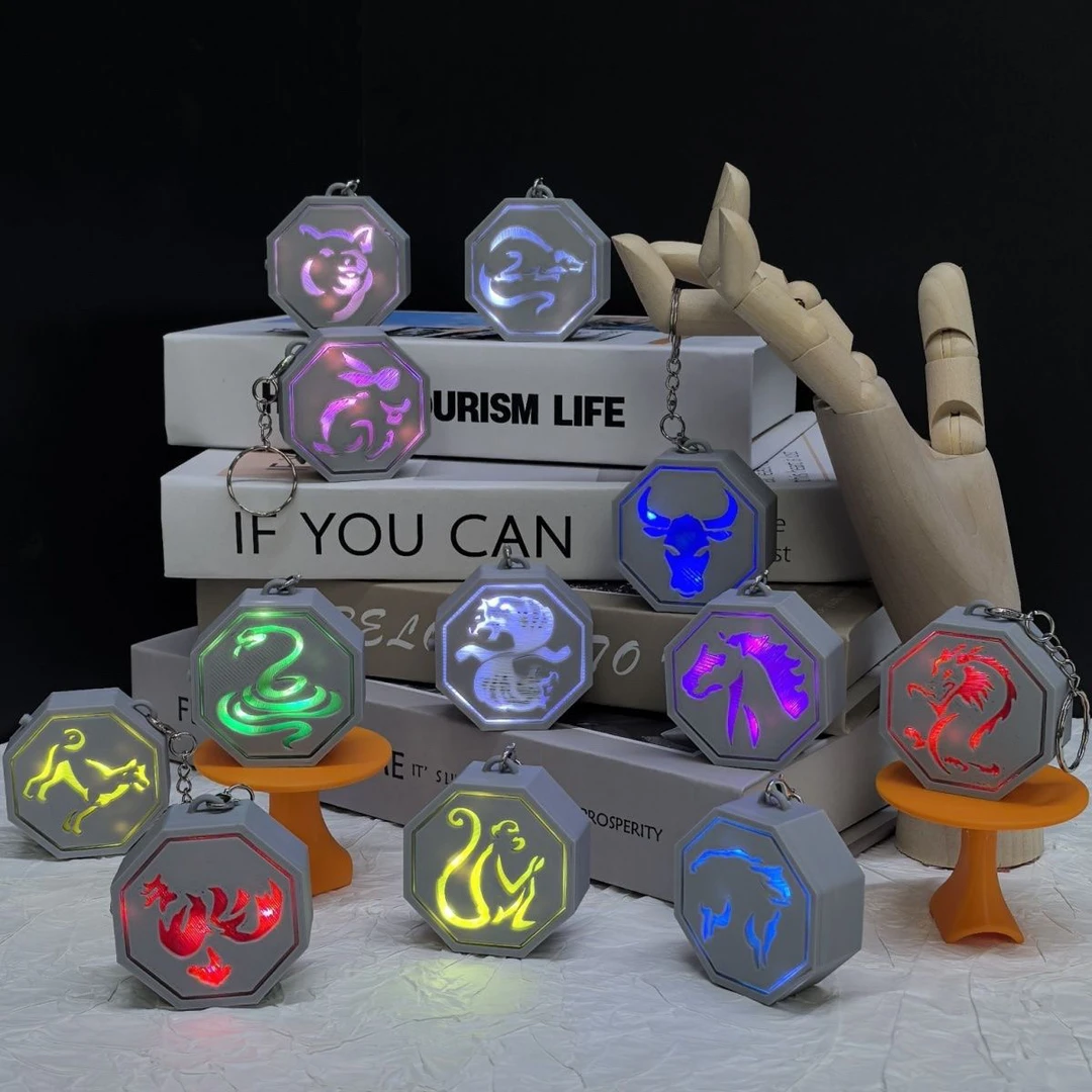触摸发光十二生肖马符石动漫周边钥匙扣挂件儿童玩具