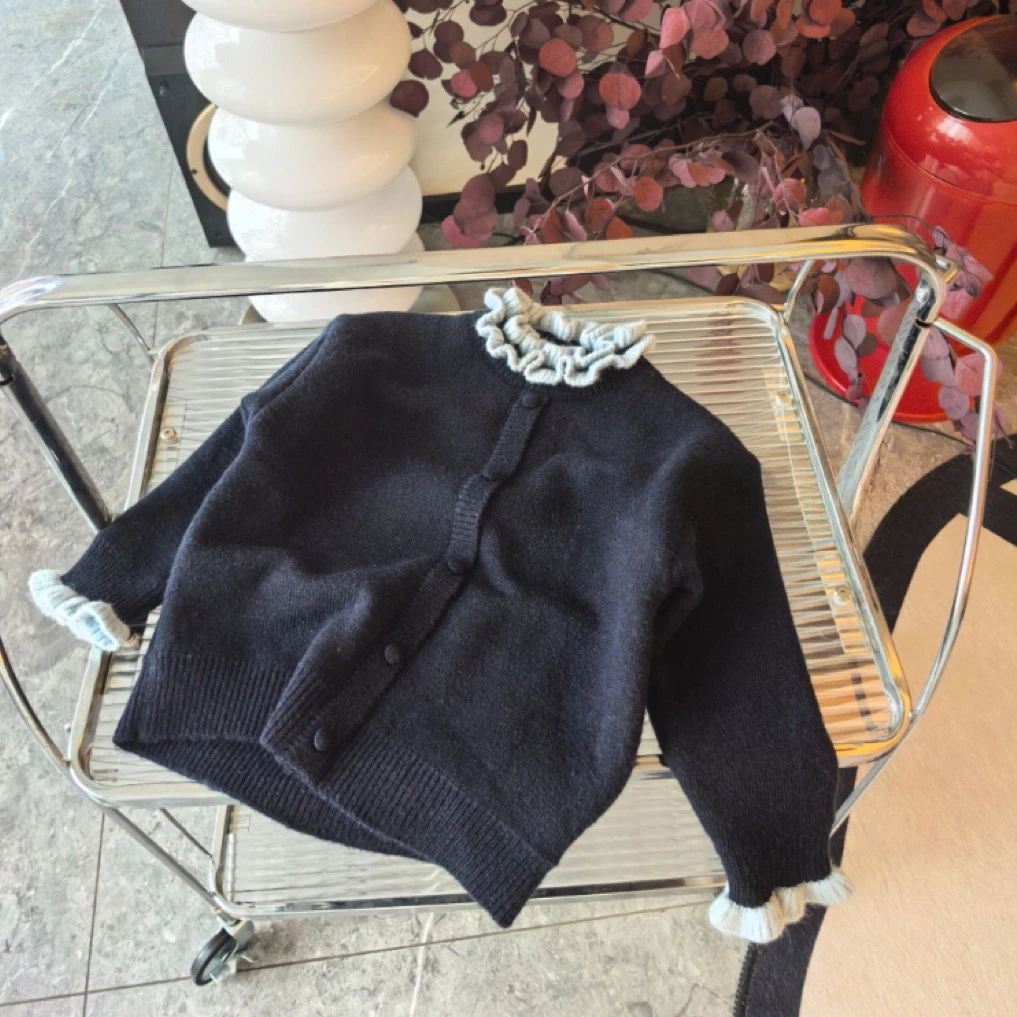 超厚实！加厚针织毛衣水貂绒女童秋冬2025新款韩气花边宝宝上衣