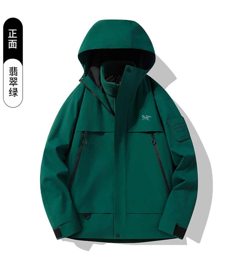 【奥莱撤柜】袅冬季新款男士厚款硬壳冲锋衣三防连帽两件套时尚外套