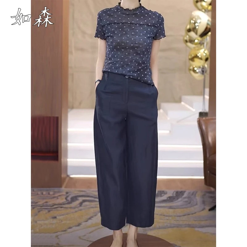 亚麻小个子九分裤女夏季薄款2025年新款气球裤显瘦松弛感阔腿裤子