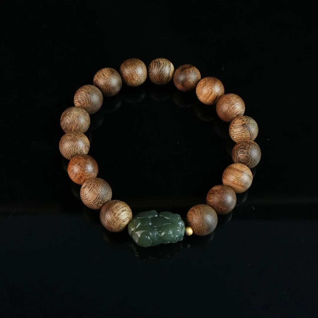 A4764东马沉香粗纹黑棋9分沉手串1.1cm 12.96g