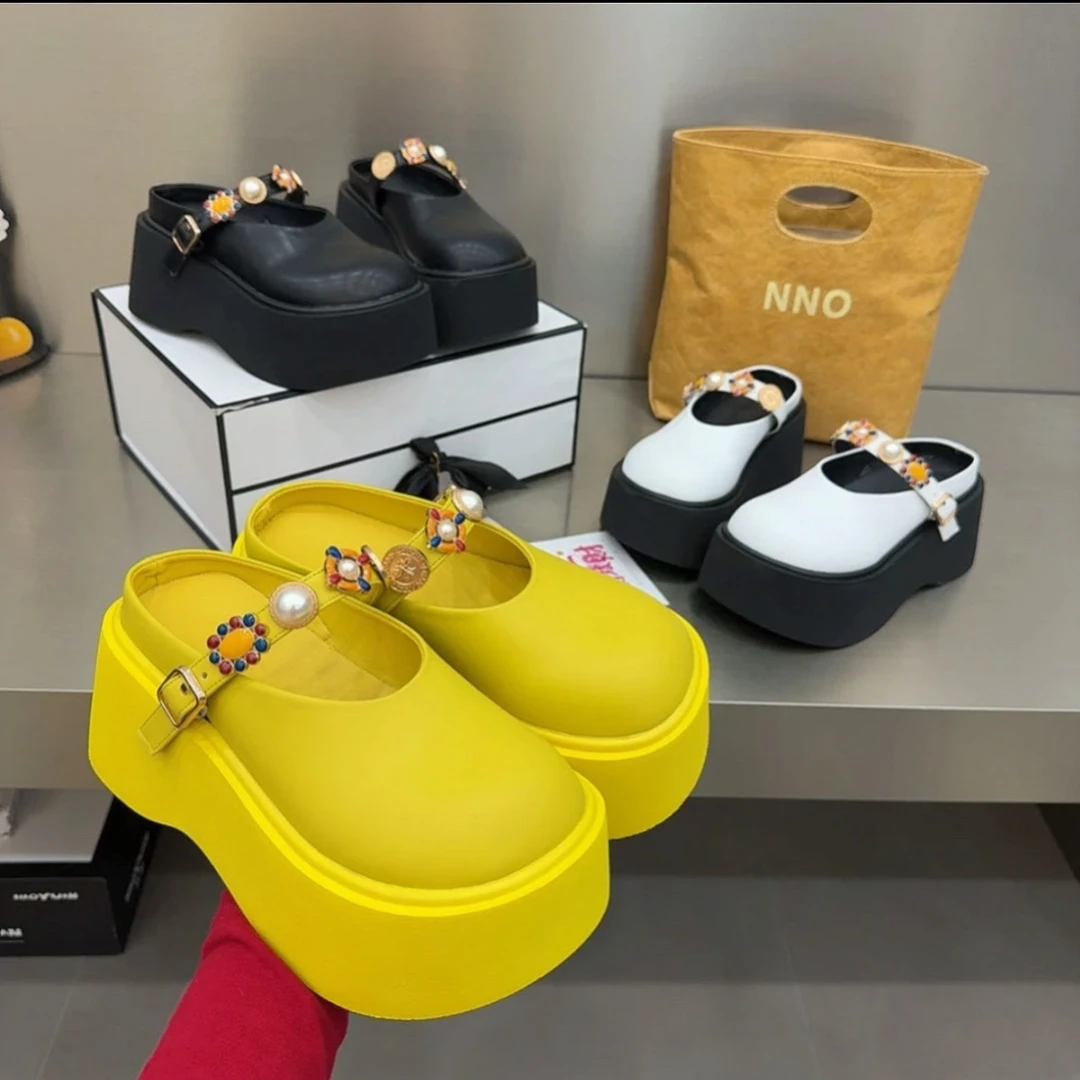 郭姐甄选～韩版玛丽珍小个子增高厚底松糕包头拖鞋托