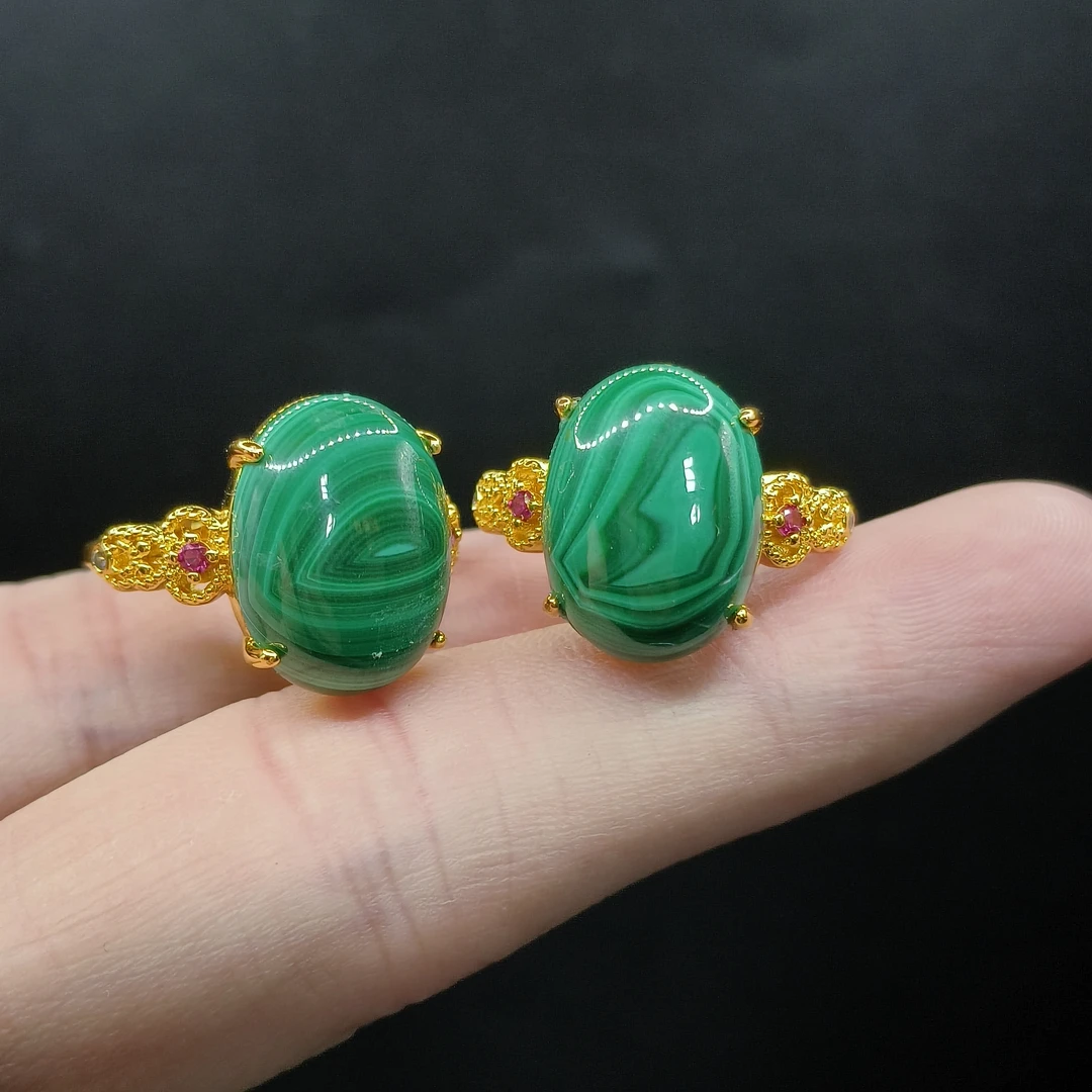 【李想精选】孔雀石蛋面戒指X9【多样性发其一】约11-15mm