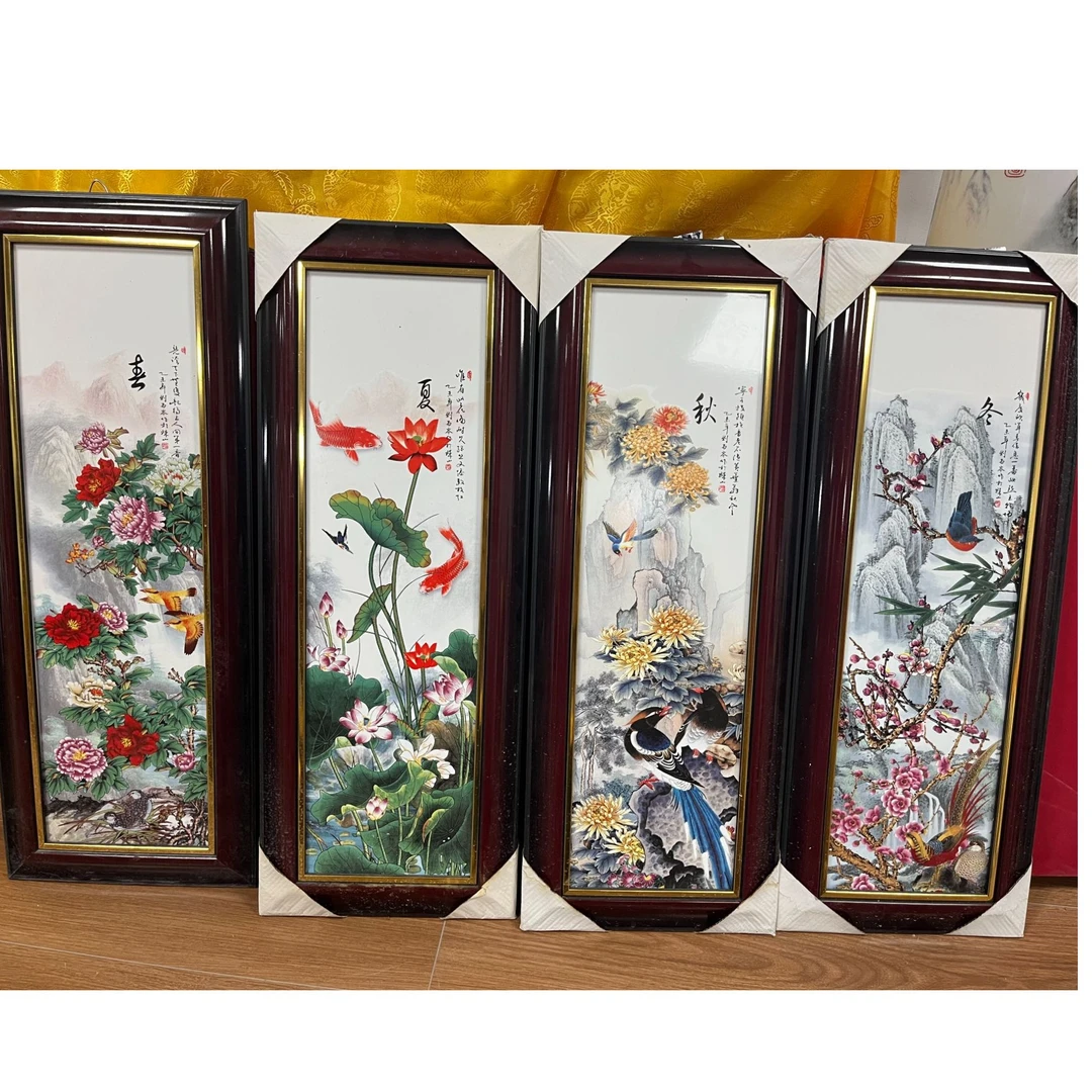 春夏秋冬瓷板画 名家四连屏瓷板画新中式客厅装饰