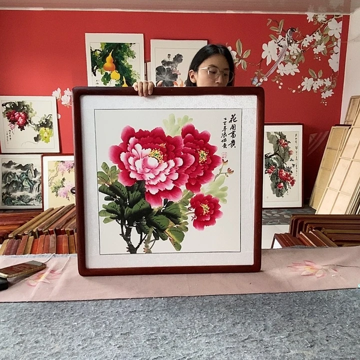 国画手写手绘带框包邮国画作品62✖️62