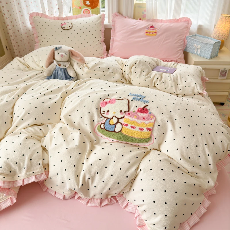A类ins法式云感公主风床上四件套可爱学生宿舍床单床笠被套三件套