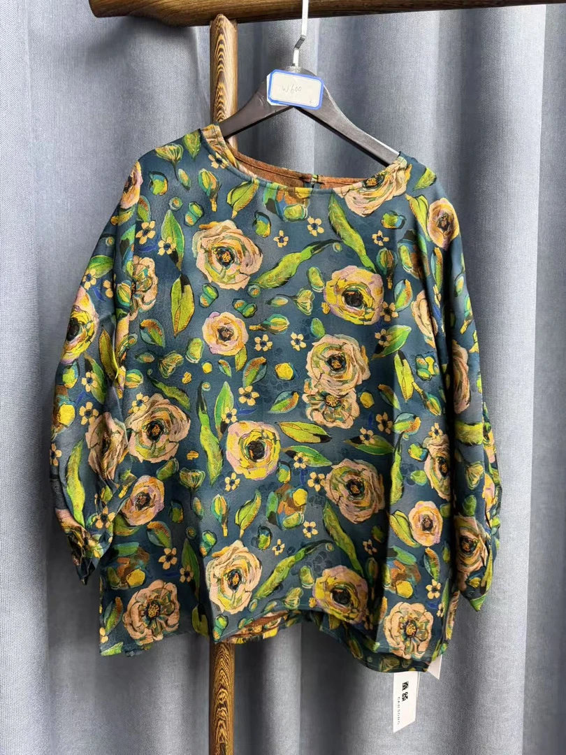 （瑕疵）2025秋季新款时尚百搭新中式桑蚕丝香云纱上衣女W600