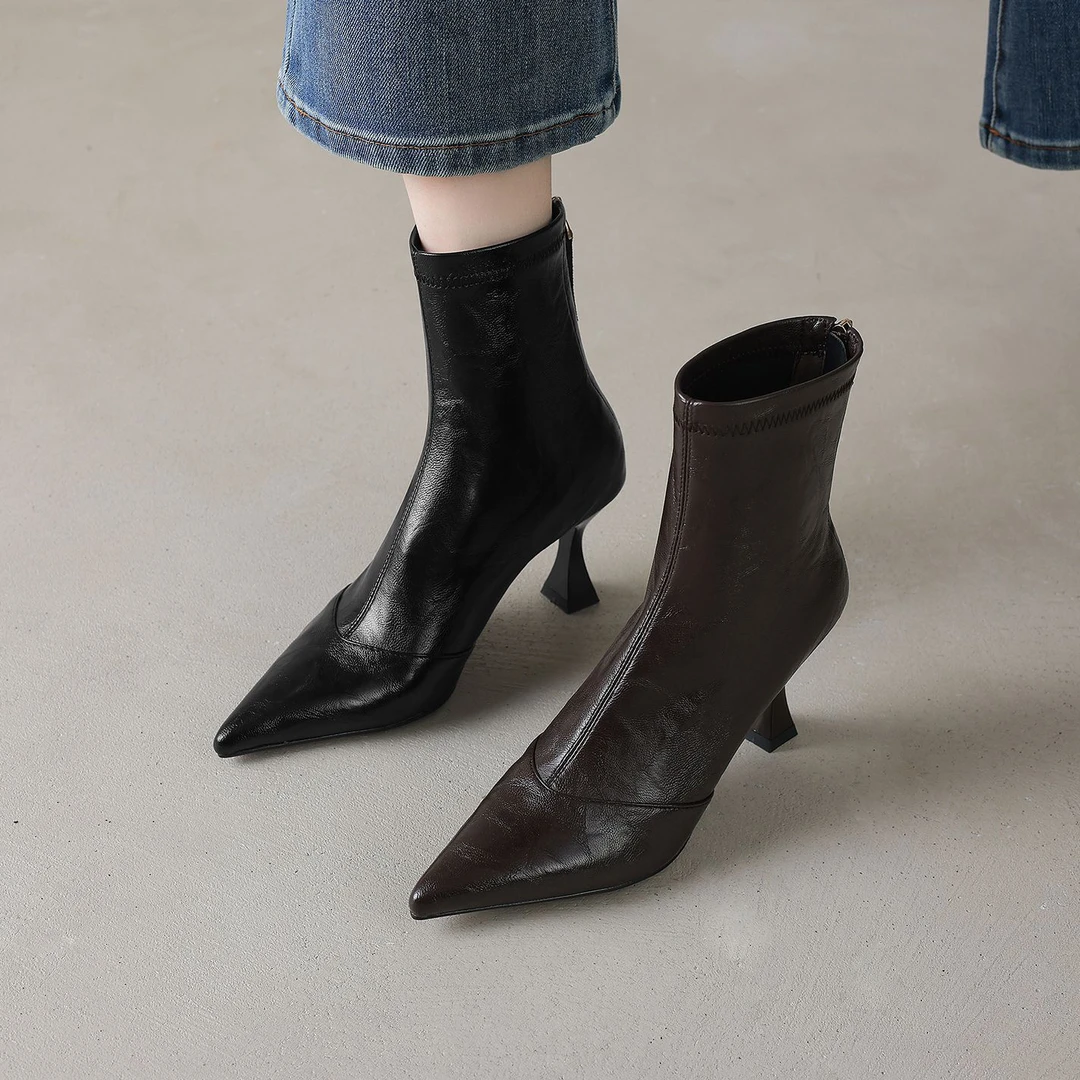 7.5cm秋冬新款短筒弹力靴细跟尖头性感瘦瘦靴秋冬百搭高跟短靴女