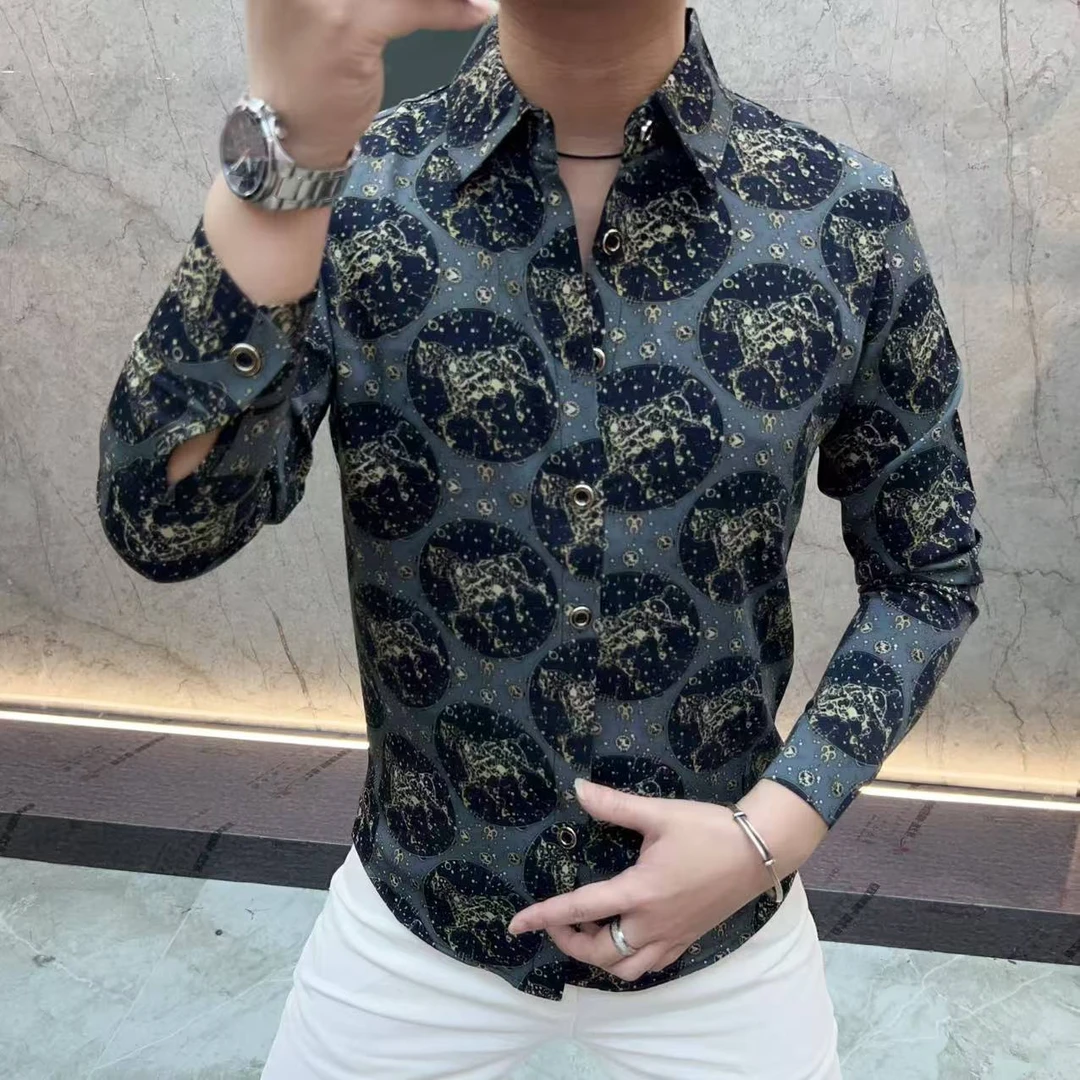 欧货男装时尚休闲夏季商务翻领轻奢衬衫款百搭透气长袖潮流宽松型