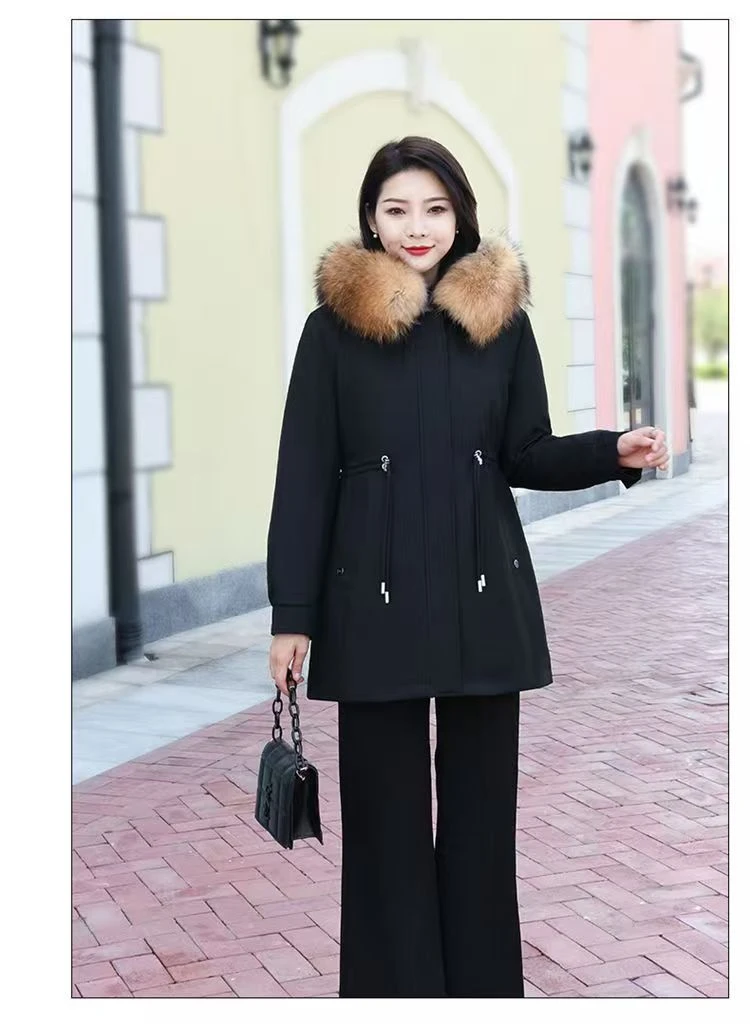 派克服大毛领加绒大衣女兔毛长袖短款中长款女款休闲秋冬冬季韩版