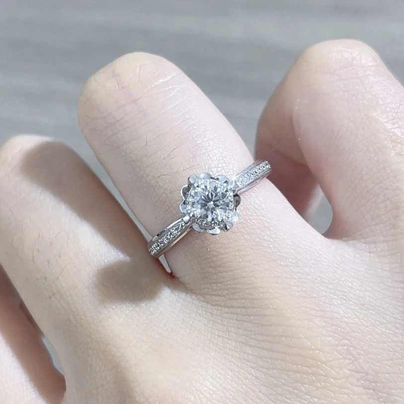 18k花苞围镶显钻50分H VVS款天然钻石戒指A19070992