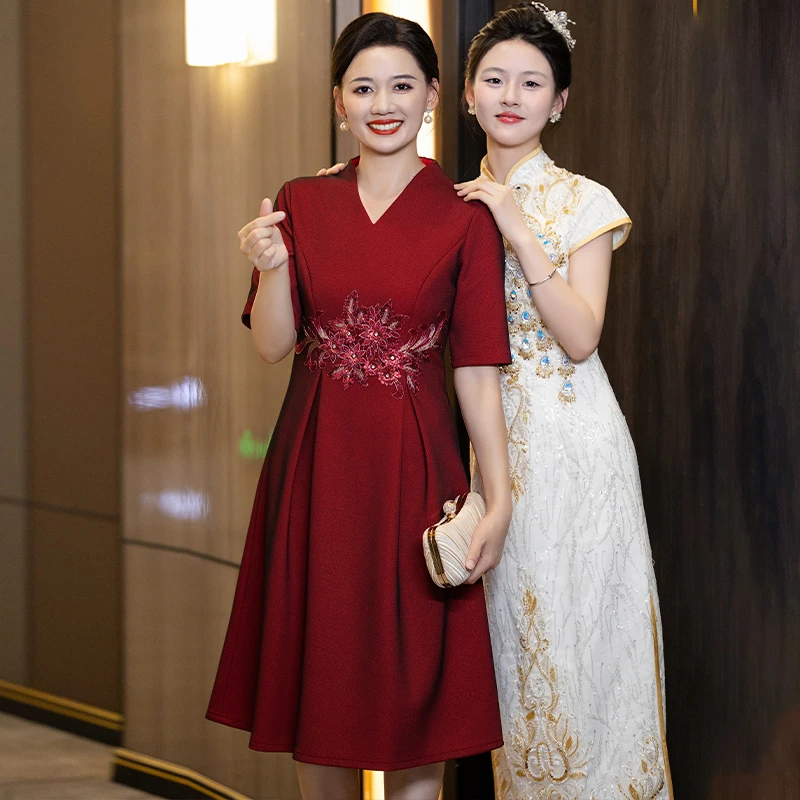 小个子高档喜婆婆婚宴装2025新款喜妈妈夏装婚礼服装婚庆连衣裙女