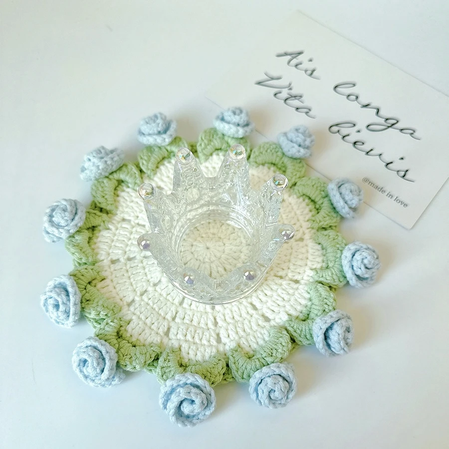 迷你玫瑰花束毯子杯垫手工diy钩针编织母亲节创意礼物毛线材料包