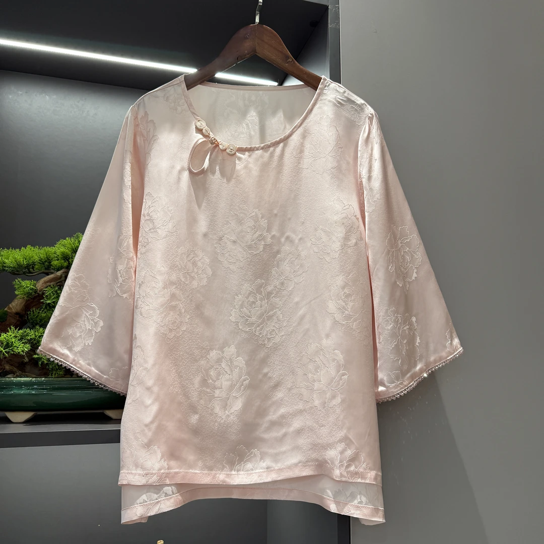 中式上衣复古传统改良夏季粉宽松气质上衣3776