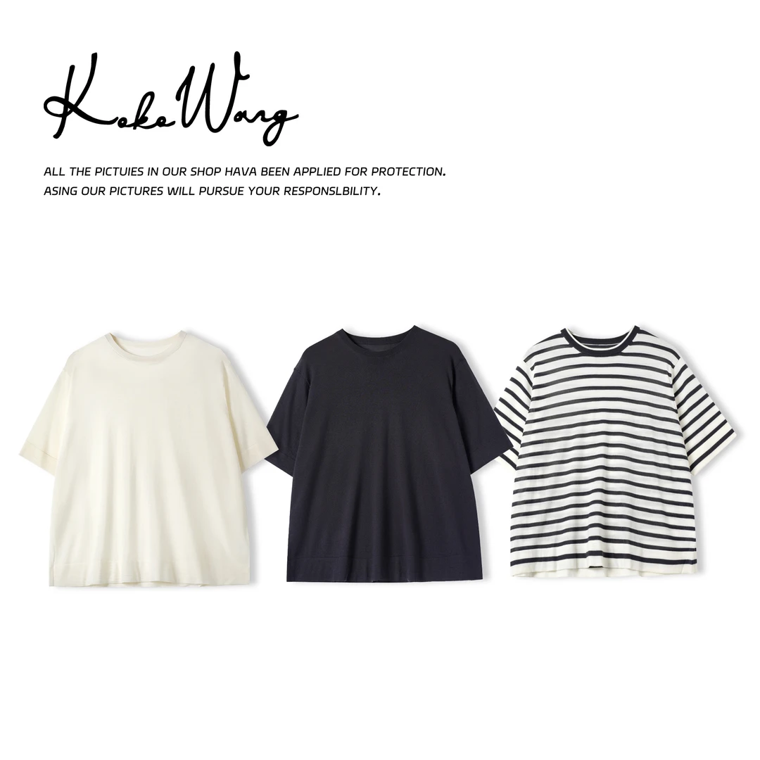 KOKOWANG夏季松弛感显瘦圆领可机洗羊毛短袖针织衫536435E25Z44