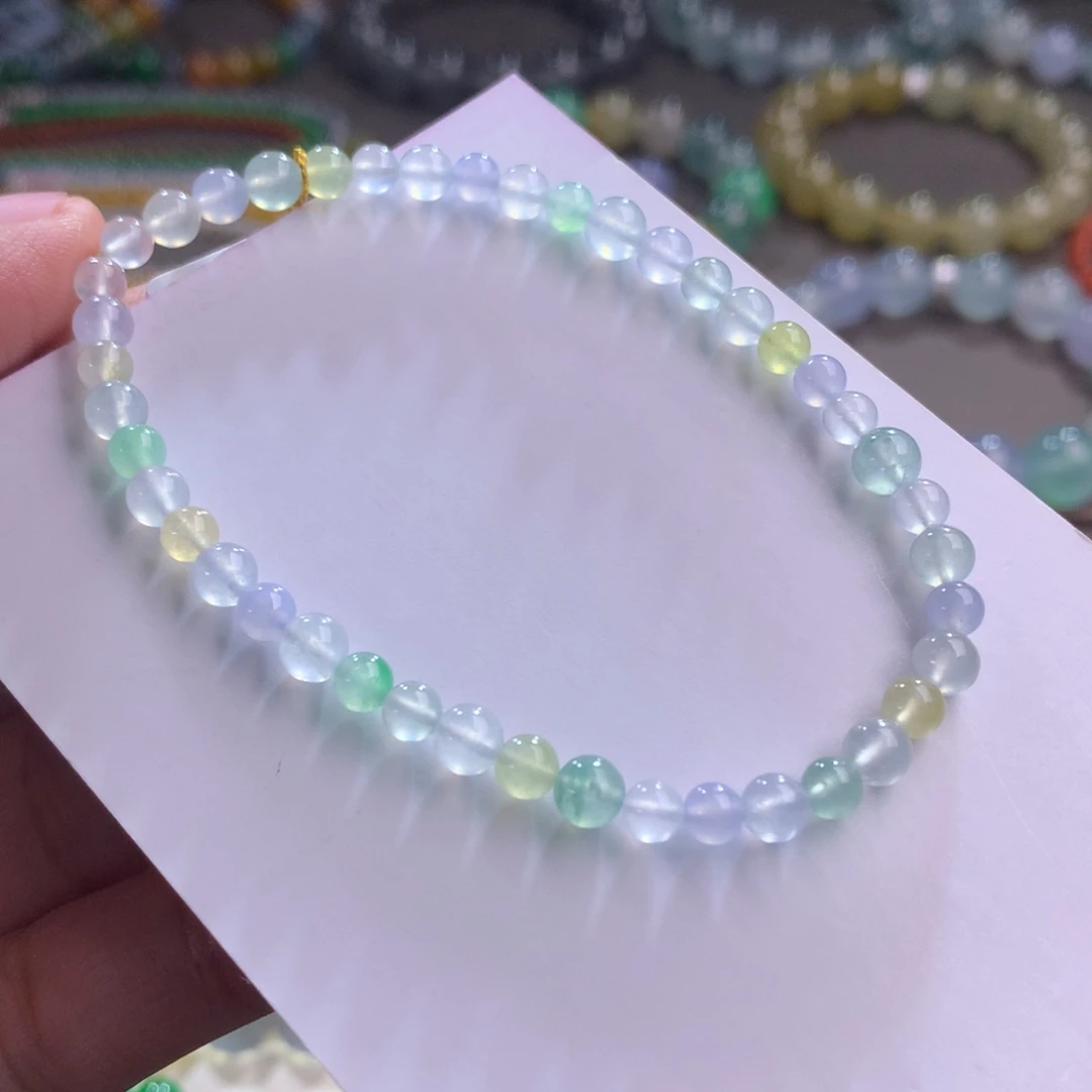 翡翠未镶嵌手链卡3.8～4.8 高冰幻彩马卡龙