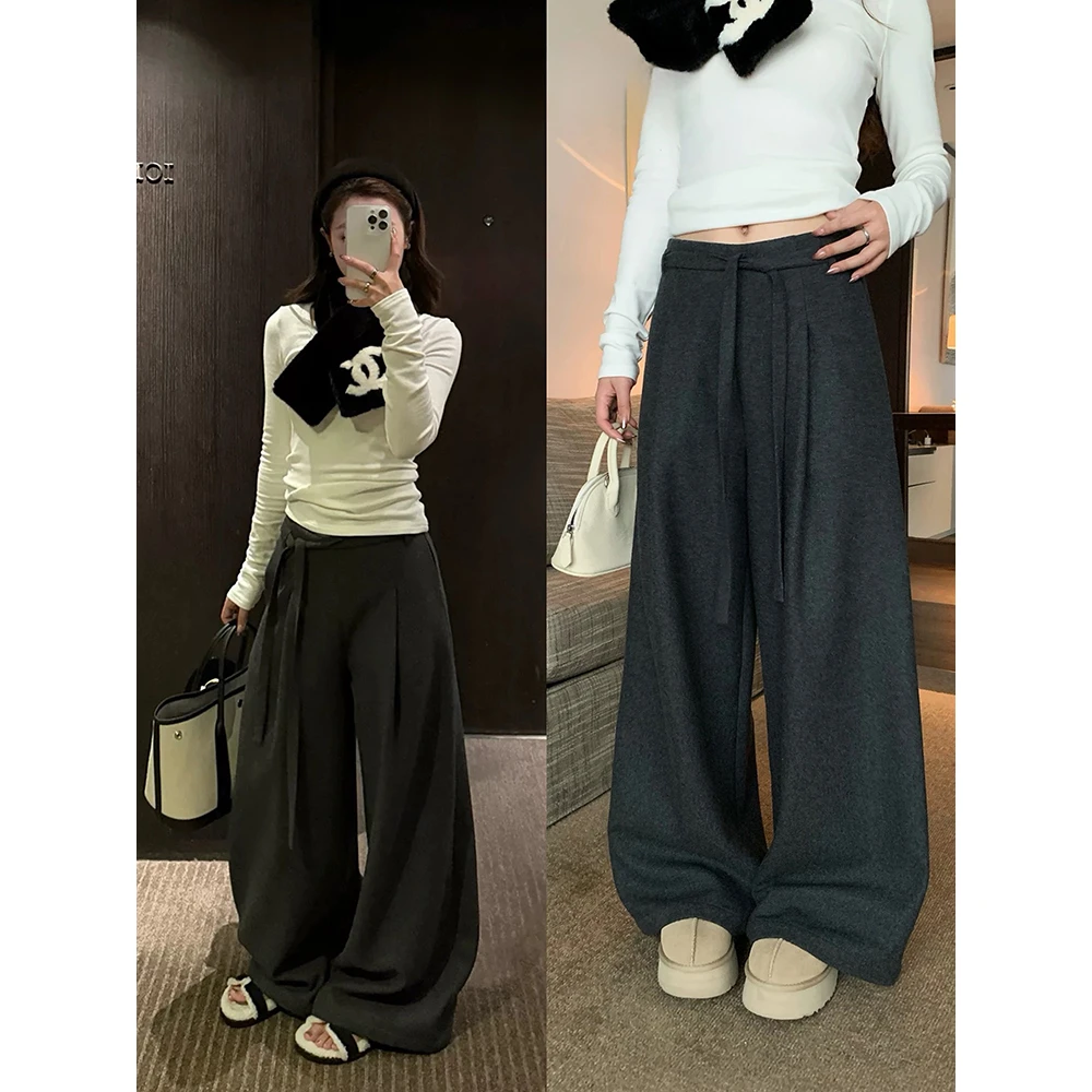 秋冬新款韩系休闲西装裤女宽松阔腿裤女拖地长裤 90015