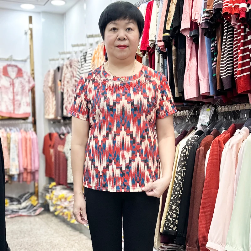 【君蒂】时尚妈妈夏装圆领减龄上衣中老年女装短袖T恤小衫奶奶衣服