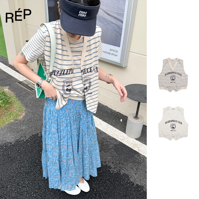 REP-Puzzle piece设计师品牌蓝白/白色樱桃logo印花马甲 25PF