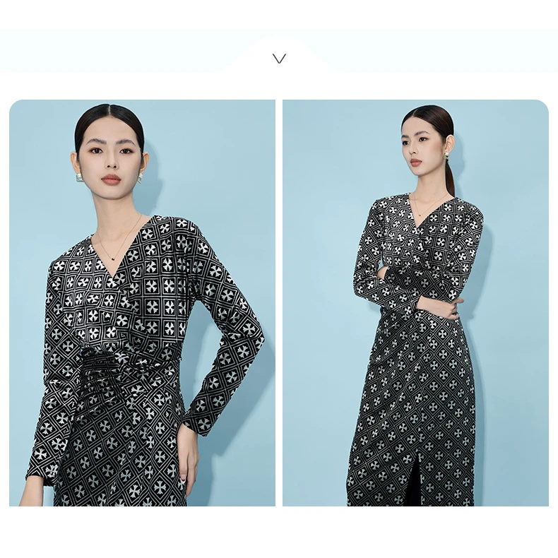 几何印花优雅大气春夏时尚连衣裙VDAB97DRX0