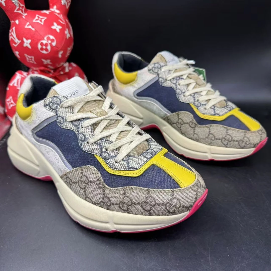 95新 GUCCI/古驰 【AO特惠】41.5欧码 男多彩老花厚增高老爹鞋ao494