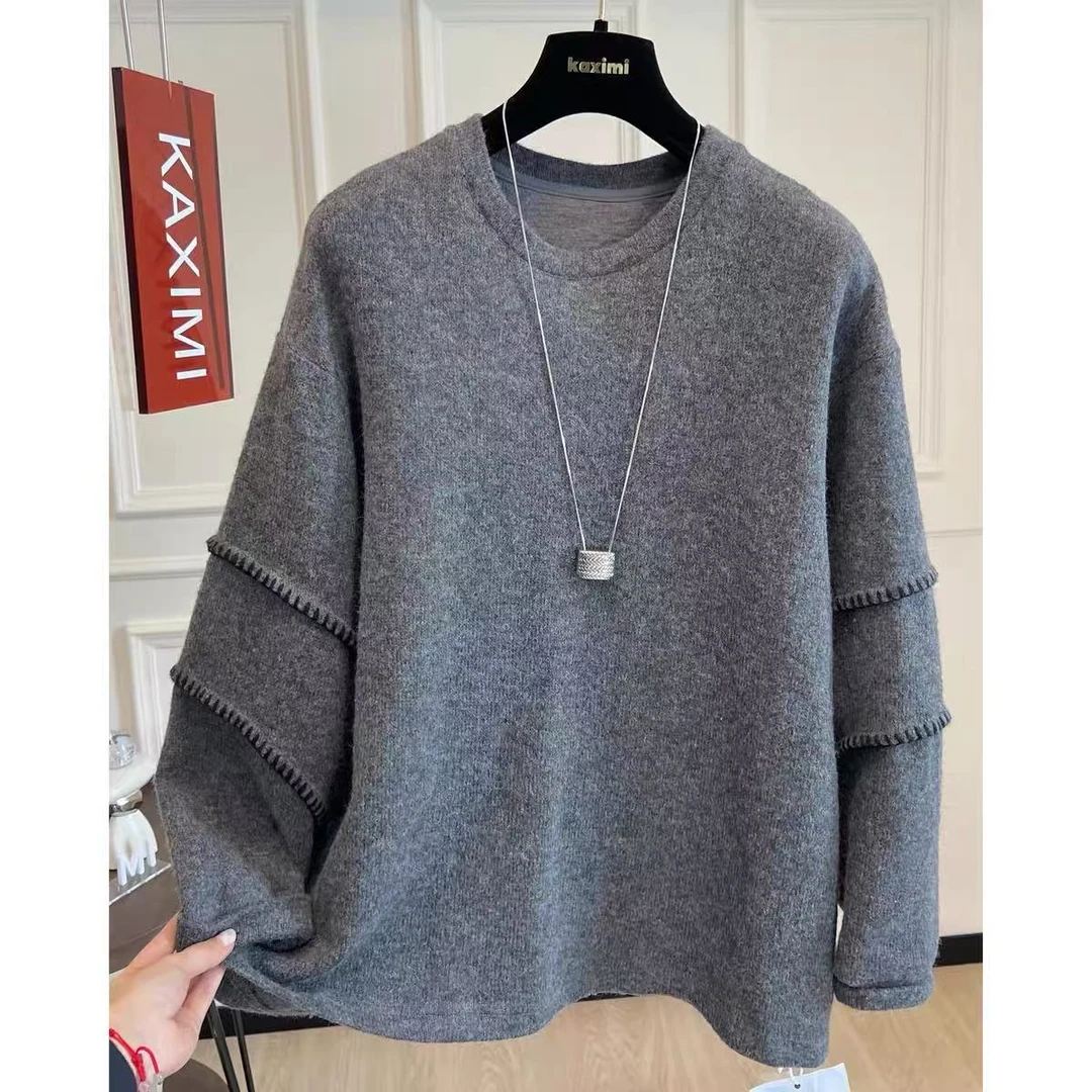 7273高端欧货新款高级感圆领宽松明线设计卫衣女休闲简约百搭上衣