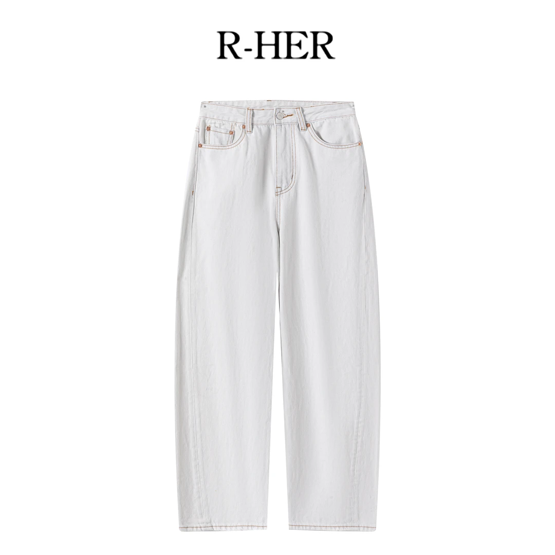 R-HER【直白曲线】夏季新款老钱风松弛感女装直筒休闲镂空长裤牛仔