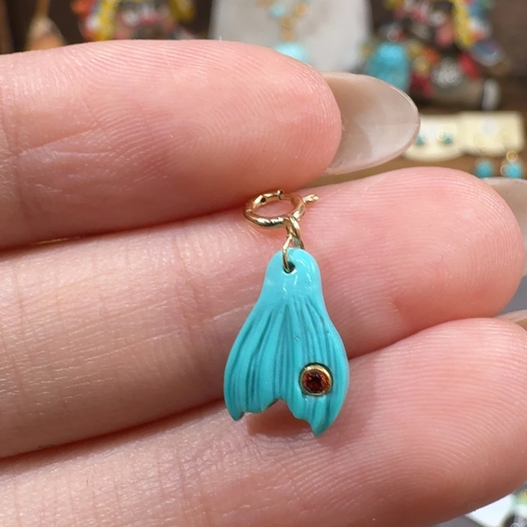 绿松石18K金镶嵌鱼尾小滴流