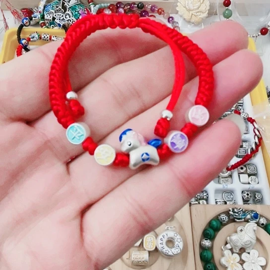 珐琅吊坠足银平安喜乐马