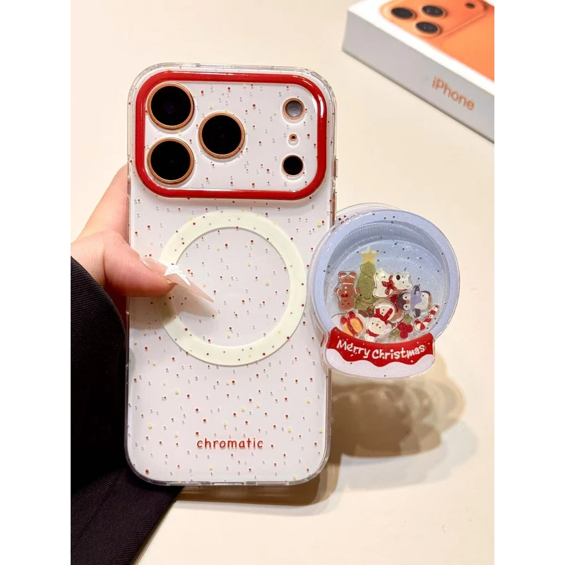 简约风白底泼墨水晶球磁吸支架适用苹果17promax手机壳16iphone15