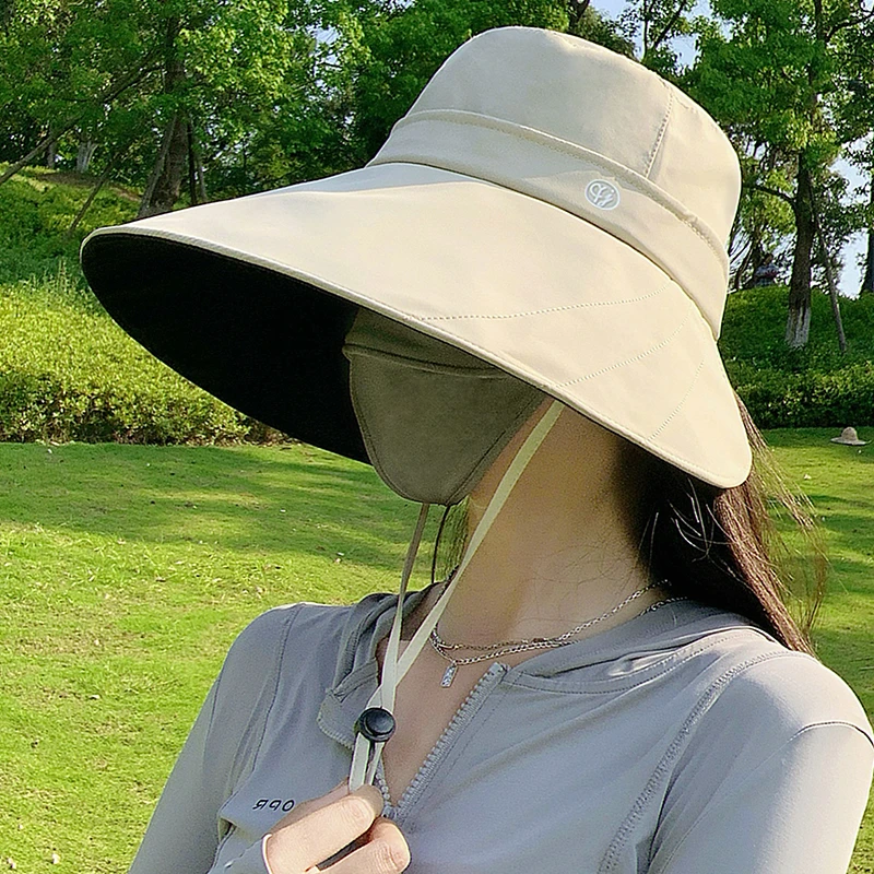 防晒大帽檐帽女夏季2025新款黑胶防紫外线遮阳帽骑车遮全脸太阳帽