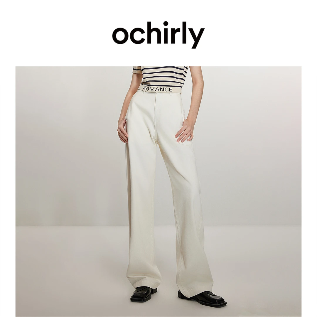 ochirly棉阔腿牛仔长裤新款春夏直筒雅丹风OOTD穿搭1LK112881N