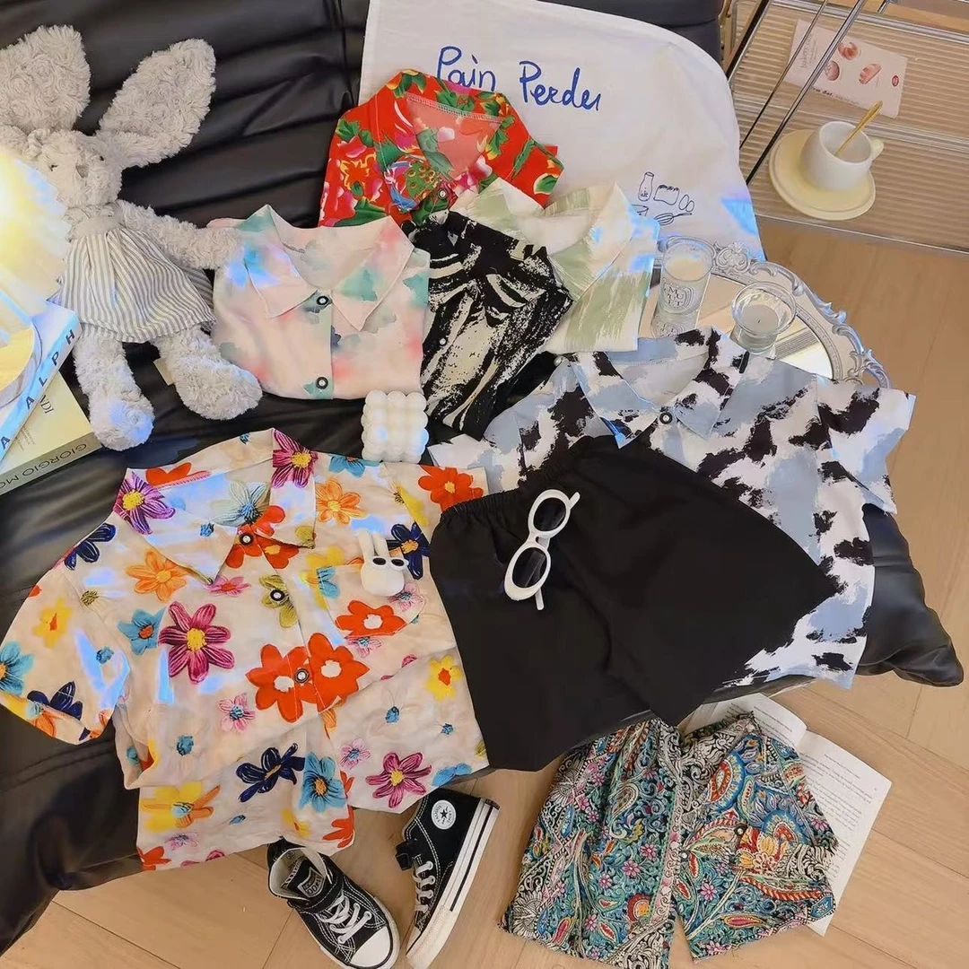 2025儿童夏装新款短袖衬衫套装男宝新款夏季时尚百搭短袖套装RD