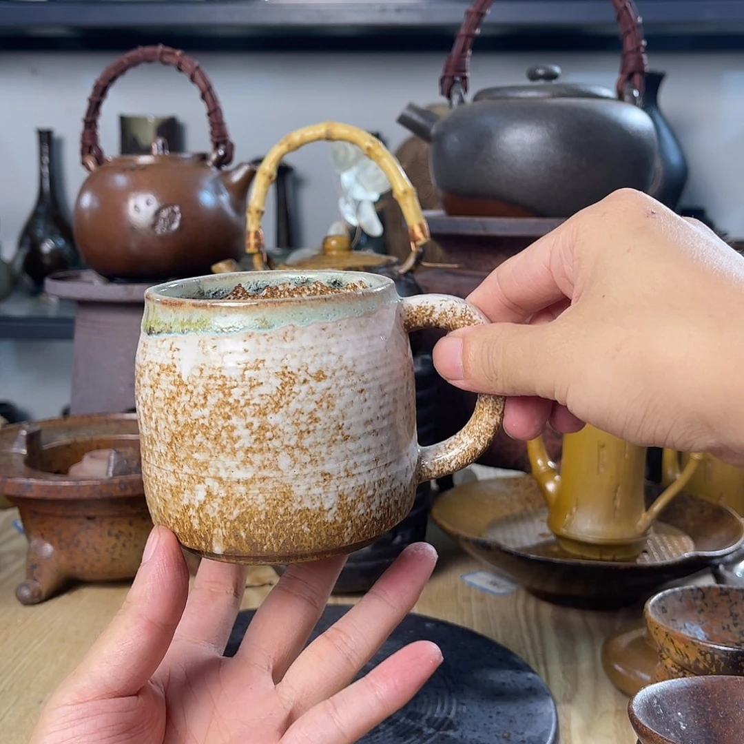 碟紫砂粗陶实用茶杯