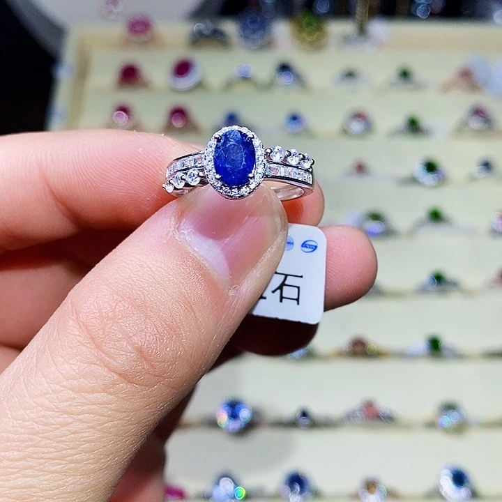 蓝宝石戒指银S925镶嵌1111
