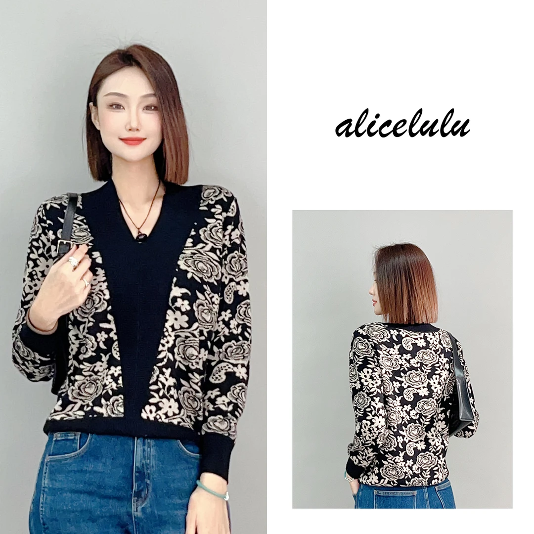 5 ALICE “花开似锦”毛衣 时髦拼色 V领显瘦 S2141561K