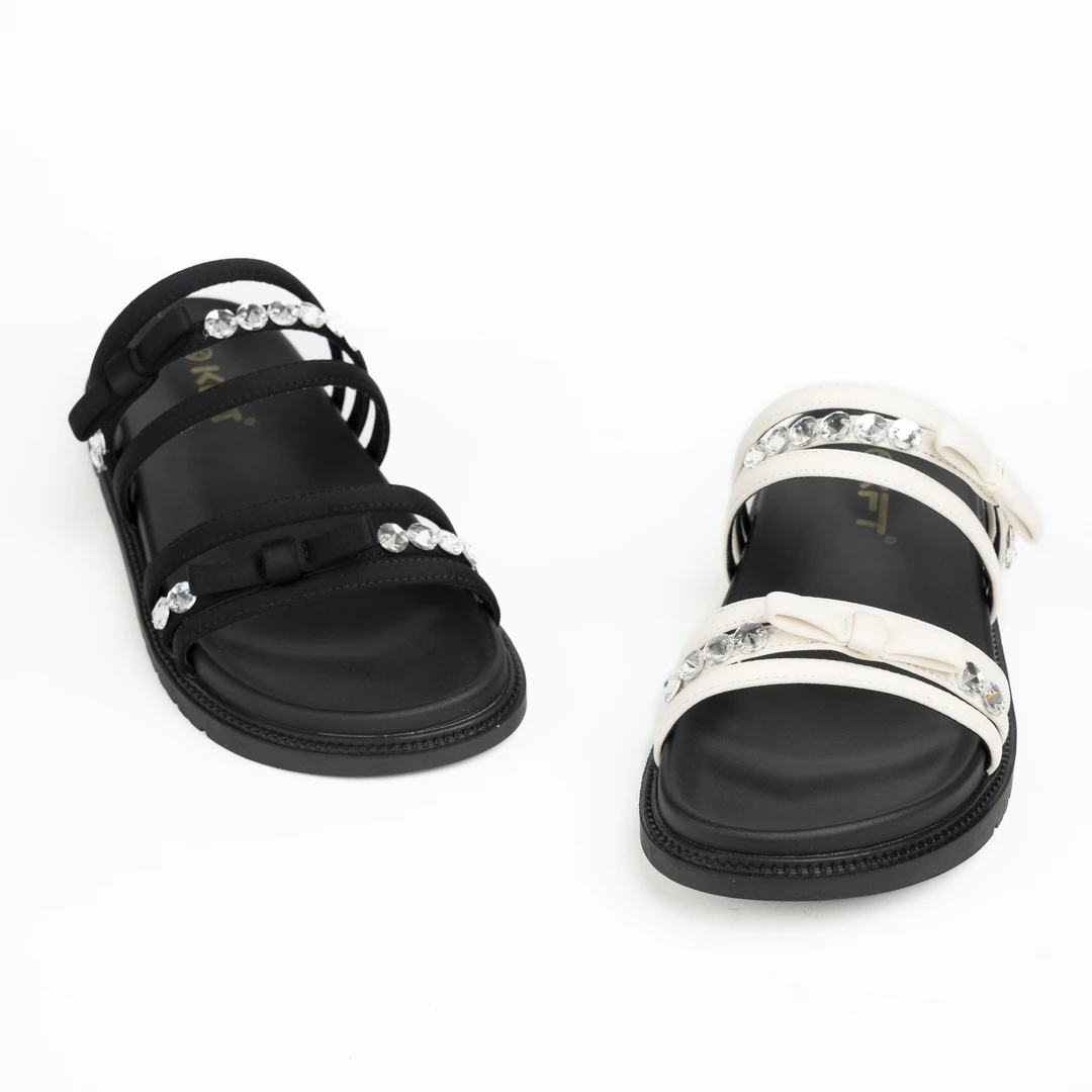 脚王夏季超纤橡胶底圆头平跟女时尚拖凉鞋百搭露趾女士KN260441