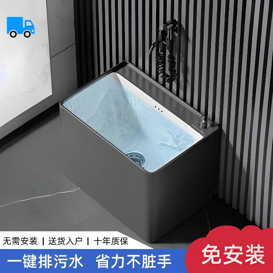 免安装灰色陶瓷拖把池家用卫生间彩色拖布池方形地拖盆大口径防堵